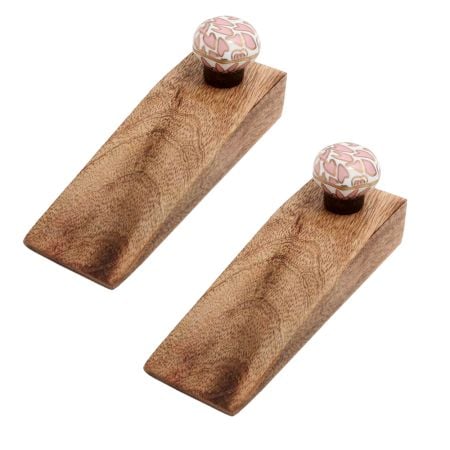 2 Pieces Pink Hexagon Small Ceramic Wooden Door Stopper